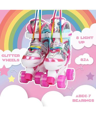 Rosyou Kids Roller Skates with Light Up Wheels | Adjustable Sizes for Girls Boys Beginners | Sports Protective Gear Included | Toddler Skating Shoes in Pink - Medium (13C-3Y US) - Buy Online on GoSupps.com