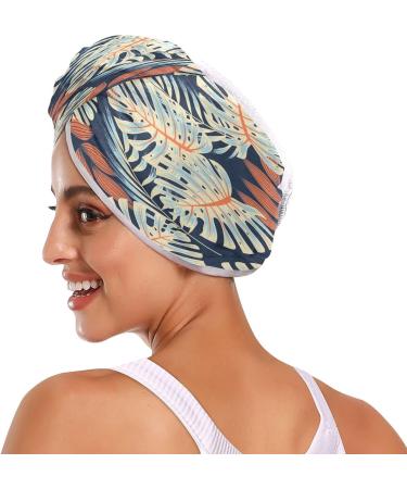 Tropical Leaves Dry Hair Cap Set | 2-Piece Quick Drying Towel & Button Headband - Super Absorbent & Comfortable - Buy Online on GoSupps.com