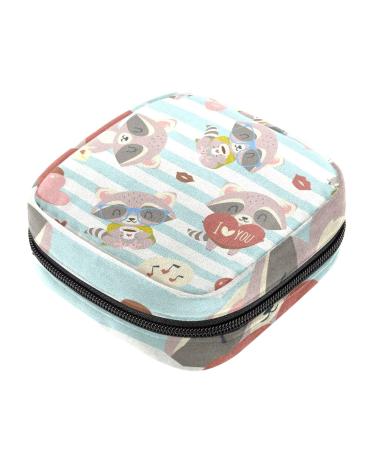 Cartoon Raccoon Stripes Sanitary Napkin Storage Bag Portable Period Kit Bag Pad Pouches for Period Menstrual Cup Bag with Zipper Sanitary Pad Pouch for Women Teen Girls Ladies Color 4