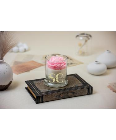 Candle with Decorative Rose 100% Natural Soy Wax Coconut Soy Wax Gender Reveal Birthday Wedding.(Beige) (White Petal Cashmere)