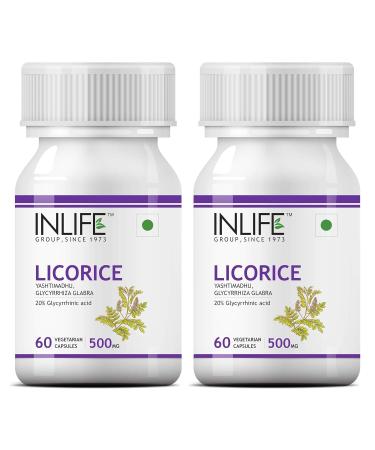 Generic Viva Licorice Root Extract (Yastimadhu) Standardized to 20% Glycyrrhizinic Acid Supplement 500 mg - 60 Vegetarian Capsules (Pack of 2)
