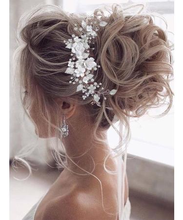 Vakkery Flower Bridal Wedding Hair Vine Pearl Hair Accessories Bridal Headband Headpiece for Women and Girls (Silver) - Buy Online on GoSupps.com