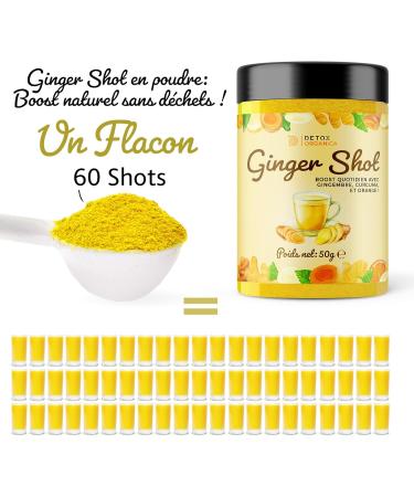 DETOX ORGANICA Ginger Shot - Jusqu' 40 shots de Jus de Gingembre - Booster et Detox - 50g Pr paration de Gingembre en poudre et Curcuma pour pour th infusion et jus - M lange en Poudre 50 g (Lot de 1) - Buy Online on GoSupps.com