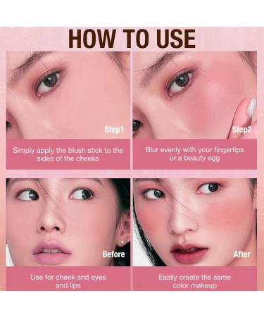 Waterproof Cream Blush Stick 3-in-1 Multi-Use Blusher Contour - Long-Lasting & Moisturizing (06 Pink Doting) - Buy Online on GoSupps.com