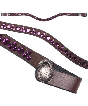 Netproshop Leather Forehead Straps Eldorado Wave Shape with Rhinestones - COB Size in Brown-Berry | Premium Equestrian Gear - Buy Online on GoSupps.com