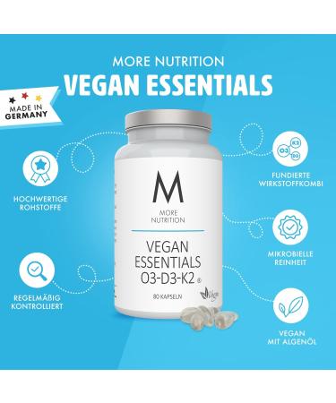 MORE NUTRITION Vegan Essentials O3-D3-K2 | 80 Algae Oil Capsules | Omega 3 & Vegan-Friendly Supplements - Buy Online on GoSupps.com