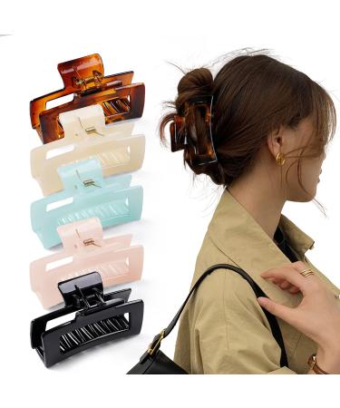 Cptots 5 PCS Hair Claw Clips 3.43 Inche Rectangle Tortoise Transparent Jaw Clips Banana Clips for Women and Girls Hair Clips for Thick And Thin Hair Fashion Hair Styling Accessories 5 Colors