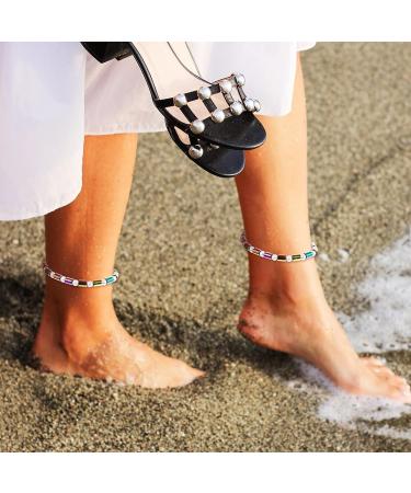 COHEALI 3Pcs Hematite Beaded Bracelets for Women - Colorful, Elastic, Slim Foot Pearl & Crystal Bracelet Set - Buy Online on GoSupps.com