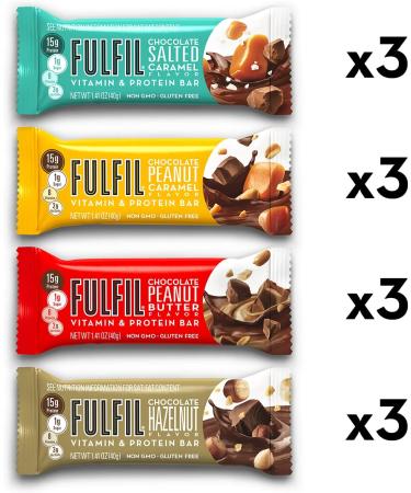 FULFIL Vitamin & Protein Snack Bars Variety Pack - 15g Protein, 8 Vitamins with Vitamin C - 12 Count - Buy Online on GoSupps.com