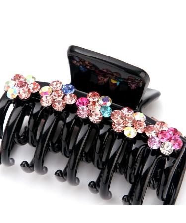 LONEEDY 3PCS Rhinestone Flower Hair Claw Clips - Strong Hold Double Teeth Jaw Clips (Medium) - Color, Light Blue, Silver - Buy Online on GoSupps.com