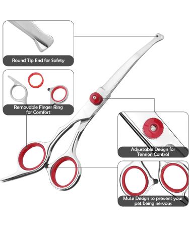 Bubuxy Dog Grooming Scissors Cat Grooming Scissors Pet Grooming Scissors with Safety Round Tip Stainless Steel Dog Cat Grooming Shears (Red Curved Scissor) - Buy Online on GoSupps.com