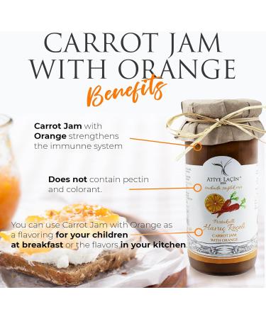 ATIYE LACIN Carrot Jam with Orange (Portakalli Havuc Receli) | Made by 100% Natural Hand-picked Carrot & Orange | Preservative Colorant Thickener Additive Free | No Refined Sugar | 100% Vegan | 250g - Buy Online on GoSupps.com