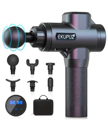 EKUPUZ massage gun with 6 massage heads and 30 adjustable speeds massager for neck back shoulder gray