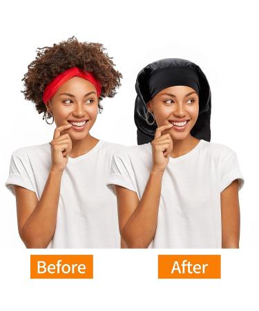 Kenllas Long Satin Sleep Bonnet - Extra Large Night Cap for Women with Long Curly Dreadlock Braid Hair - Black - Buy Online on GoSupps.com