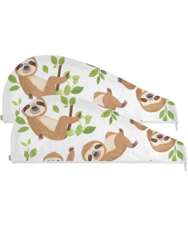 Branches Sloth Hair Towel 2 Pack Super Absorbent Quick Dry Hair Turbans for Women & Girls | Perfect Hair Drying Solution - Buy Online on GoSupps.com