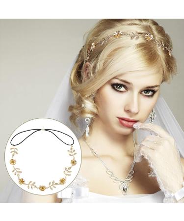 HINZIC 2Pcs Elastic Flower & Gold Leaves Headbands - Wedding Hair Jewelry for Bride Women | Hair Accessories for Valentine's, Engagement, Birthday, Christmas - Buy Online on GoSupps.com
