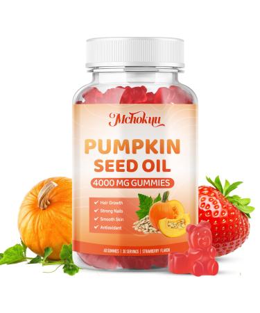 Pumpkin Seed Oil Supplement Gummies 4000mg with Saw Palmetto for Hair Growth & Skin Health High Pure Extract for Women & Men Extra Strength Pumpkin Seed Strawberry Flavor 60 Count 60 Count (Pack of 1)