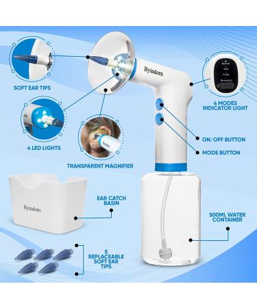 Byindorn Ear Wax Removal Kit - Electric Ear Cleaner with LED Lights, 4 Modes, 6 Tips & Wash Basin - Buy Online on GoSupps.com