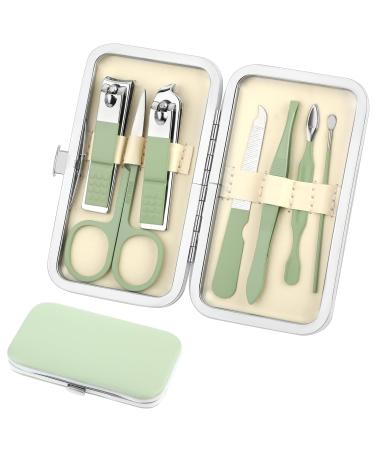 simarro Travel Manicure Set 7 in 1 Manicure Pedicure Kit for Women Stainless Steel Nail Clipper Personal Care Nail Tools Kit for Home Workplace Outdoor Travel(Matcha Green)