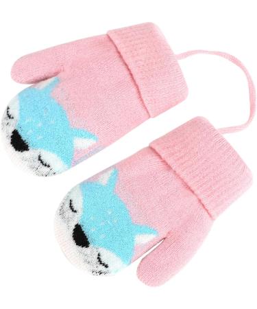 Cute Fox Knitting Winter Gloves for Toddler Kids | Thermal Plush Lining | 1-3 Yrs | Pink - Buy Online on GoSupps.com