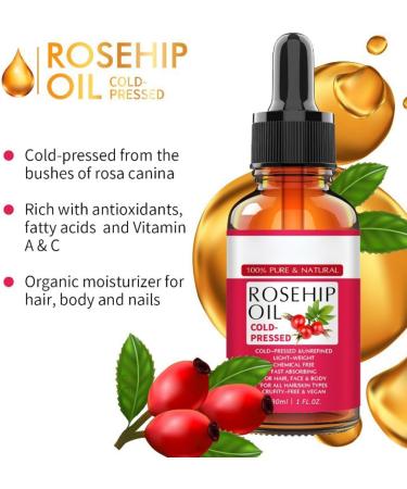Rosehip Oil for Face 30ml - 100% Pure Organic Cold-Pressed Rose Hip Oil for Skin Body and Hair Natural Rosehip Seed Oil Nourishes and Hydrates for All Skin Types - Buy Online on GoSupps.com