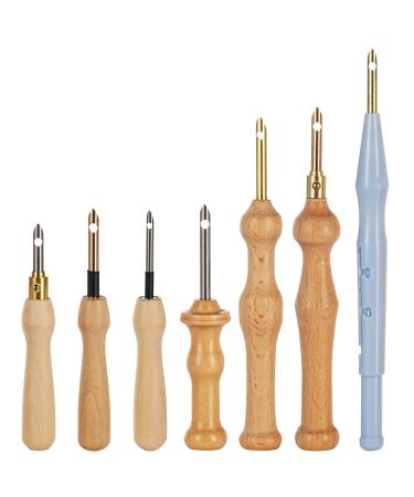 7pcs Embroidery Punch Needle  Wooden Handle Punch Needle Rug Hooking Tool Complete Set  Embroidery Pens for Stitching DIY Craft Embellishment