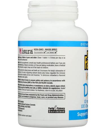Natural Factors Vitamin D3 400 IU Chewable Tablets - Strawberry Flavor, 100 Count - Buy Online on GoSupps.com