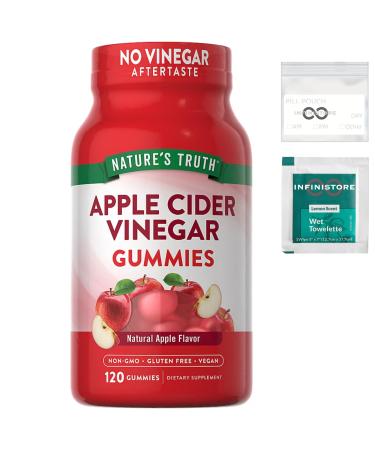InfiniStore Medicine Pouch & Scented Moist Towelette Bundle with Nature Truth Apple Cider Vinegar Gummies 120 Count 400mg Natural Apple Flavor - Non-GMO Gluten Free Vegan