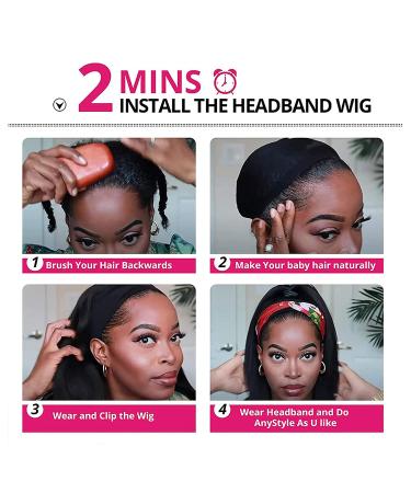 18 Inch Brazilian Virgin Human Hair Headband Wig for Black Women - 150% Density, Natural Color - Glueless, None Lace Front - Straight Hair - Buy Online on GoSupps.com