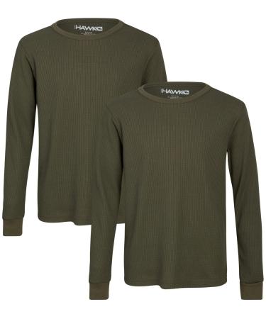 TONY HAWK Boys' T-Shirt - 2 Pack Thermal Waffle Knit Long Sleeve Shirt (Size: 8-16) Olive/Olive 10-12