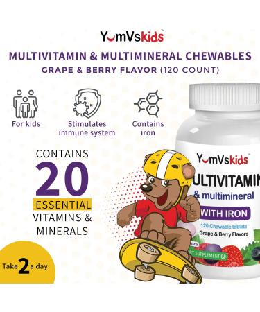 YumV's Multivitamin & Multimineral with Iron - Grape & Berry Chewables, 120 Tablets - Buy Online on GoSupps.com