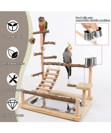 Wishesmar WellensiTich Playground for Nymphensittich Parrots - Climbing Swing Feeder-Cup Toy Ladder & Tray - Wooden Playset 45x37x26 cm #a wood 001 - Buy Online on GoSupps.com