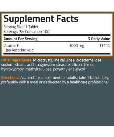 Bronson Vitamin C 1000mg Extra Strength, Supports a Healthy Immune System, High Potency, Non-GMO, 100 Vegetarian Tablets 100 Count (Pack of 1) - Buy Online on GoSupps.com