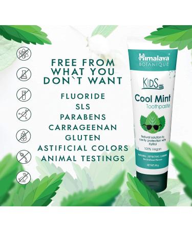Himalaya Botanique Kids Toothpaste - Cool Mint | Fluoride-Free Vegan & Gluten-Free | 80g - Reduces Plaque & Strengthens Teeth - Buy Online on GoSupps.com