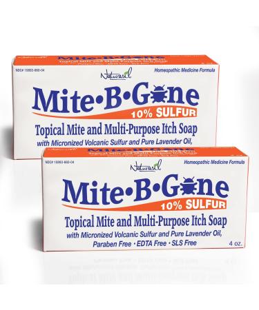 Mite-B-Gone 10% Sulfur Soap Itch Relief for Insect Bites Acne Itching and Redness (4oz - 2 Pack) Fast and Effective Relief with an All-Natural Blend of Anti-Inflammatory Ingredients
