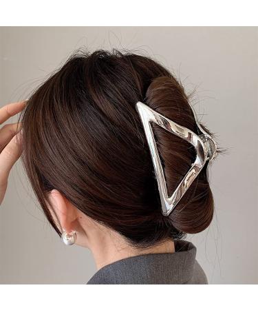 Silver Triangle Hair Claw Clip for Women and Girls - Non-Slip Medium Metal Hair Clamp for Thick Hair - Stylish Hair Accessory - Buy Online on GoSupps.com