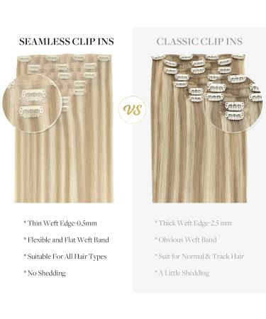 Doores Seamless Clip In Extensions - Real Hair 35cm 14 Inch Dirty Blonde Highlights 110g Remy Human Hair - Thick Natural & Seamless #18/613 - Buy Online on GoSupps.com