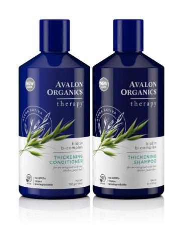 Avalon Organics All Natural Biotin B-Complex Therapy Thickening Shampoo and Conditioner For Hair Loss and Thinning Hair 14 Fl Oz (Pack of 2)