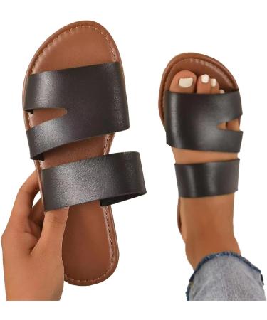 Lencyotool Women's Sandals - Flat Ribbon Slip-On Open Toe Big Sizes Black - Comfortable Leisure Footwear - Buy Online on GoSupps.com