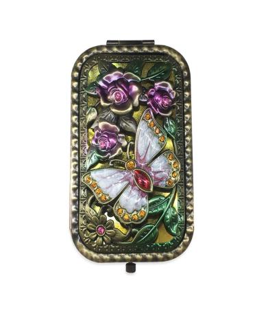 Luckymoo Magnifying Vintage Foldable Metal Princess Style Butterfly Flower Russian Style Vanity MirrorTravel Mirror (Flower 1)