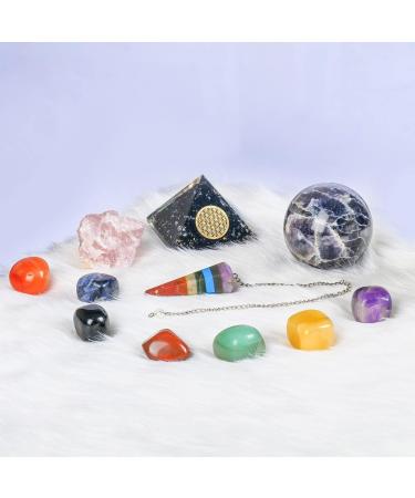 13pcs Crystal Set for Beginners - Crystal Ball, Worry Stones, Raw Crystals - Gemstone Pendulum & Healing Kit for Witchcraft, Meditation - Buy Online on GoSupps.com
