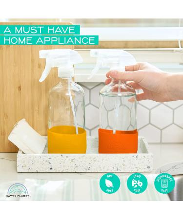 Savvy Planet 16 oz Clear Glass Spray Bottles with Silicone Sleeve - 2 Pack White & Gray, Refillable for Cleaning Solutions, Essential Oils, Misting Plants - Quality Sprayer - Buy Online on GoSupps.com