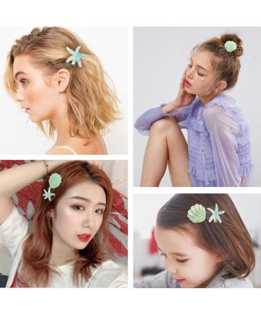 Green Shell Pearl Starfish Hair Clip Set - Acrylic Resin Alligator Clips for Women and Girls | Stylish Hair Accessories - Buy Online on GoSupps.com
