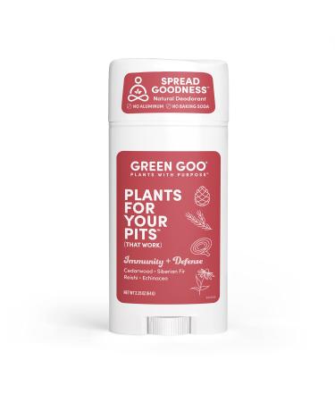 Green Goo Herbal Deodorant for Men and Women  Immunity + Defense with Cedarwood  Siberian Fir  Reishi Mushrooms  and Echinacea  2.25 Ounce