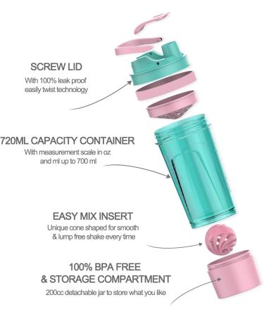 Artoid Mode 720ml Inspirational Protein Shaker Bottle - Dual Mixing Technology - BPA Free - Cream Pink/Aqua Green - Buy Online on GoSupps.com