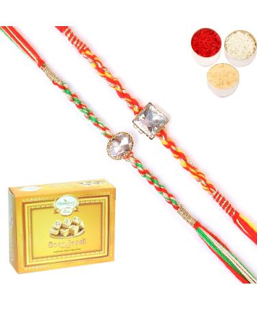 Ghasitaram Gifts Rakhi for Brother Rakhis Online - Set of 2 6300 6371 Fancy Rakhis with 200 GMS of Soan Papdi