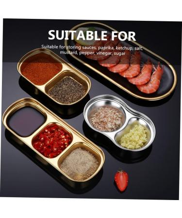LIFKOME 6 Pcs Seasoning Dish Appetizer Dessert Plate Two Compartment Food Container Sauce Bowl Kitchen Dish Tool Chip and Dip Gold Cups Vinegar Dish Japanese and Korean 304 Stainless Steel 20x8cmx2pcs Goldenx2pcs - Buy Online on GoSupps.com