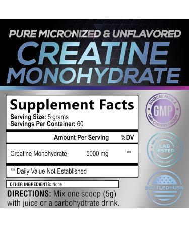 Pure Creatine Powder 5000mg - Unflavored Micronized Creatine Monohydrate | Keto & Vegan | Supports Muscle Growth & Strength | 60 Servings - Buy Online on GoSupps.com