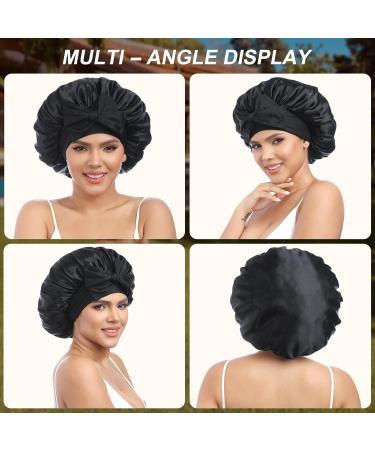 Welrog Silk Sleeping Hood for Women - Black Night Hair Bonnet & 3 Hair Ties | Luxury Sleep Cap for Healthy Hair - Buy Online on GoSupps.com