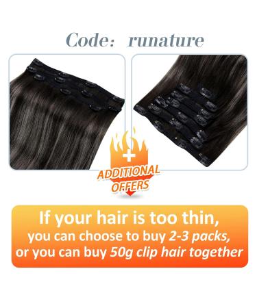 Runature Clip-in Hair Extensions - Real Black Ombre 55cm 120g Human Hair 7Pcs Set - #1B/Silver Premium Quality - Buy Online on GoSupps.com